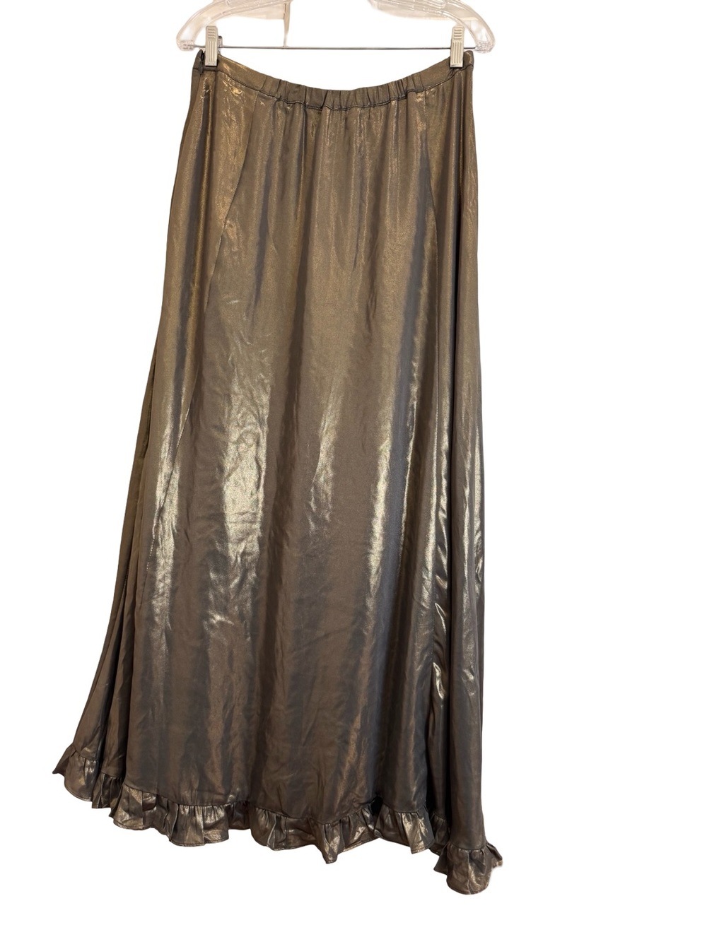 Anthropologie Metallic Olive Ruffle-Trim Maxi Skirt - Picture 5 of 12